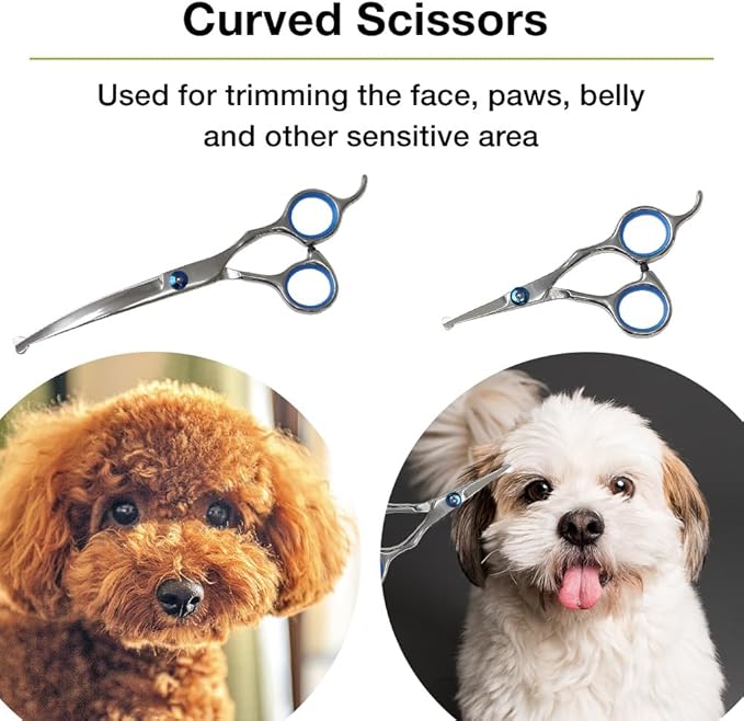 Professional 5 in 1 Dog Grooming Scissors Set with Safety Round Tips, Japard Sharp and Heavy-duty Pet Shears for Cats (Pink)