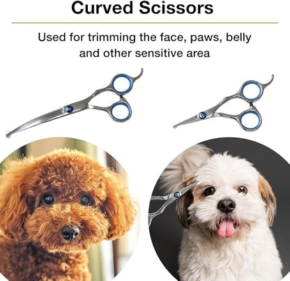 Professional 5 in 1 Dog Grooming Scissors Set with Safety Round Tips, Japard Sharp and Heavy-duty Pet Shears for Cats (Pink)