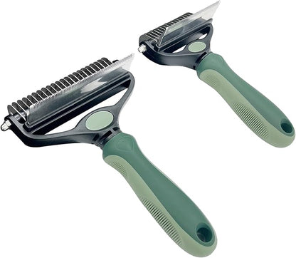 Pet Grooming 2 in 1 Rake Comb Dog Undercoat Dematting Deshedding Brush Hair Removal Tool for Pets Removing Mats and Tangles (Large)