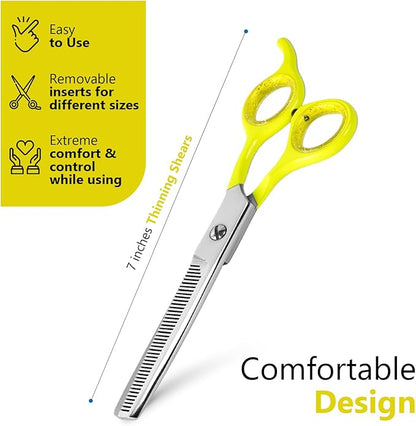 Laazar Dog thinning shears for dogs - Sharp Stainless Steel Blades with Colorful Handles, Safe and Easy-to-Use With Beautiful results, Long Lasting dog grooming thinning shears
