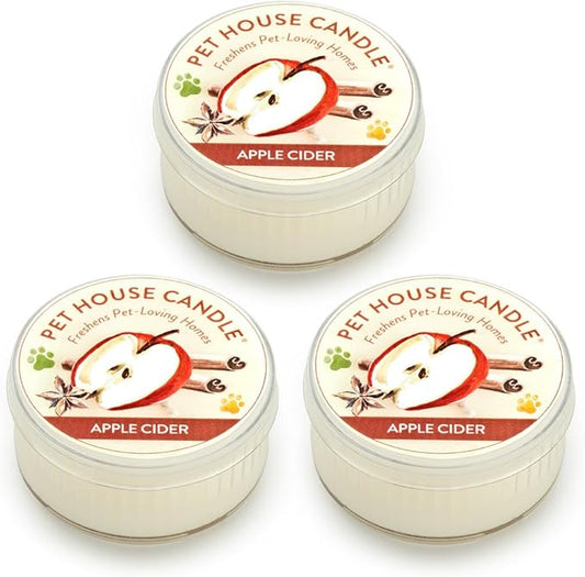 One Fur All Apple Cider Pet Odor Eliminating Mini Candle - 3 Pack - Natural Wax, Non-Toxic, Scented, 8-10 Hours Burn Time - Made in USA or Imported