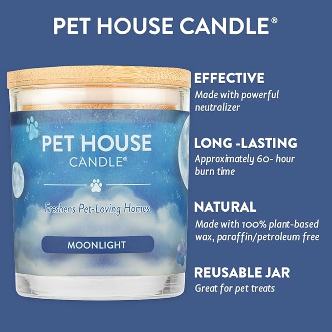 One Fur All Pet House Candle Plant-Based/Soy Candle - Clean Burning Scented Candles, Long Lasting Pet Odor Candle for Home - Moonlight