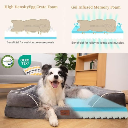 Cooling Dog Bed, Orthopedic Memory Foam Dog Bed, Dog Beds for Extra Large Dogs, XL Dog Bed with Removable Cover, Waterproof Pet Bed Large with Bolster(X-Large,Silver Grey)