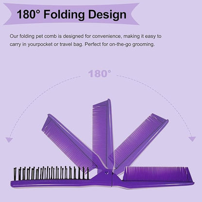 Folding Small Dog Grooming Brush - Perfect for Shih Tzus, Yorkies, and Maltipoos - Ideal Puppy Hair Brushes for Maltese and Small Breeds (Purple)
