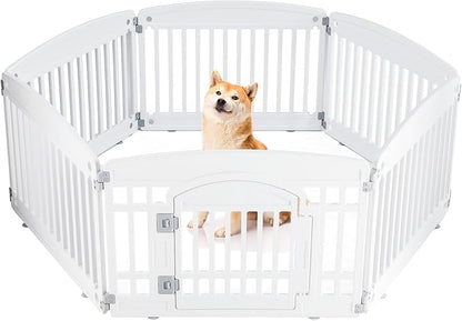 Dog Playpen 6-Panel 24" | Safe & Secure Indoor/Outdoor Pet Fence | Folding & Portable | 35 x 35 x 24IN, Ideal for Small to Medium Dogs | Easy to Clean （White）