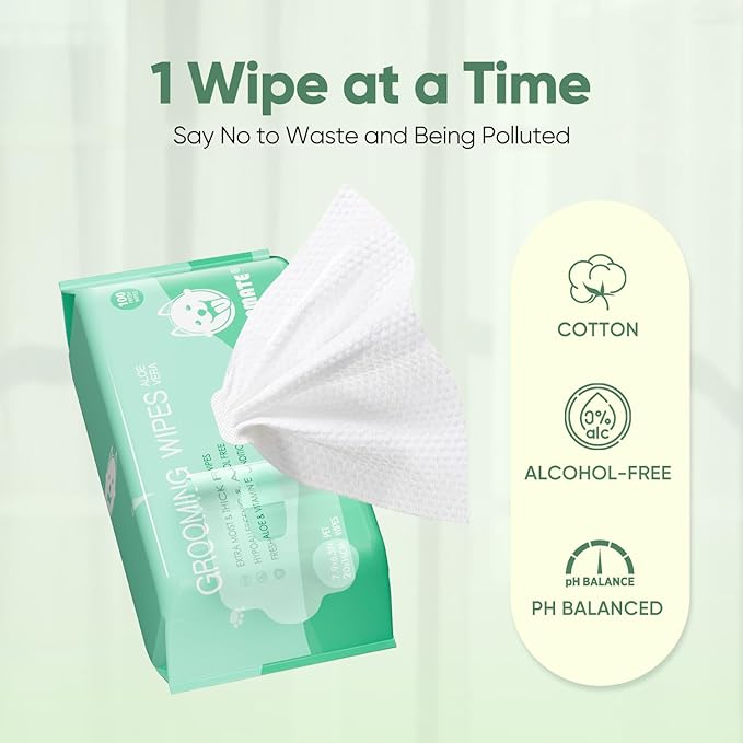 Pet Wipes for Dogs & Cats, Extra Moist & Thick Grooming Puppy Wipes with 300 Fresh Counts, Aloe Vera/Nature (3 Pack)