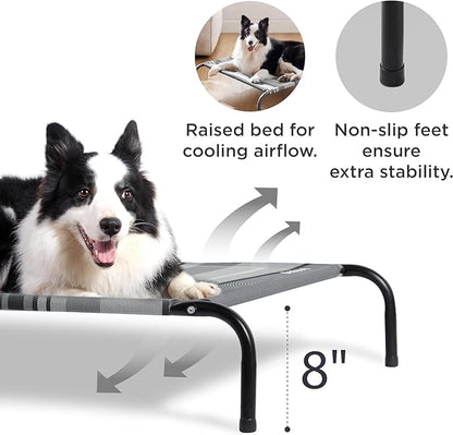 Bedsure XL Elevated Outdoor Dog Bed - Raised Dog Cots Beds for Extra Large Dogs, Portable Indoor & Outdoor Pet Hammock Bed with Skid-Resistant Feet, Frame with Breathable Mesh, Striped Grey