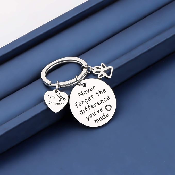 MYOSPARK Pet Groomer Keychain Dog Salon Gift Never Forget The Difference You've Made Appreciation Jewelry Pet Beautician Gift