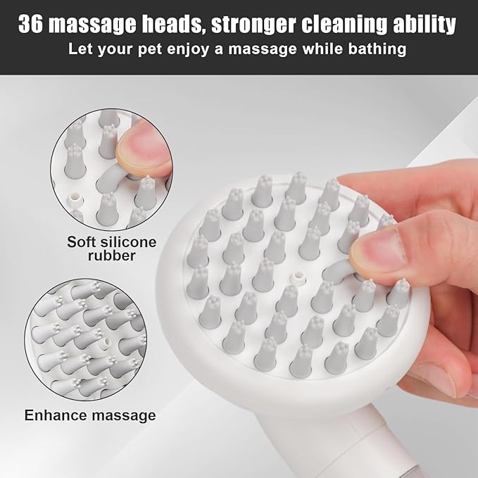Dog Bath Brush, 3 in 1 Silicone Dog Scrubber for Bath Dog Shampoo Dispenser Brush with 36 Cleaning Brush Heads Pet Beauty Massage Washing Brush for Dogs Short Long Hair, 7.87x3.54in