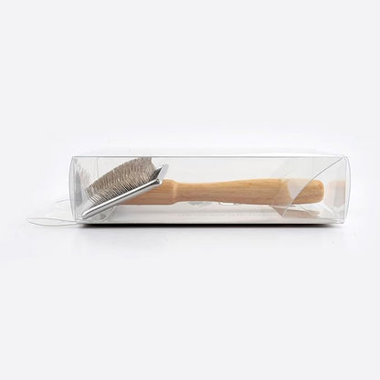 Wooden Slicker Brush - Stainless Steel Hard Pin Grooming Brush for Short-Haired Pets (Size L)