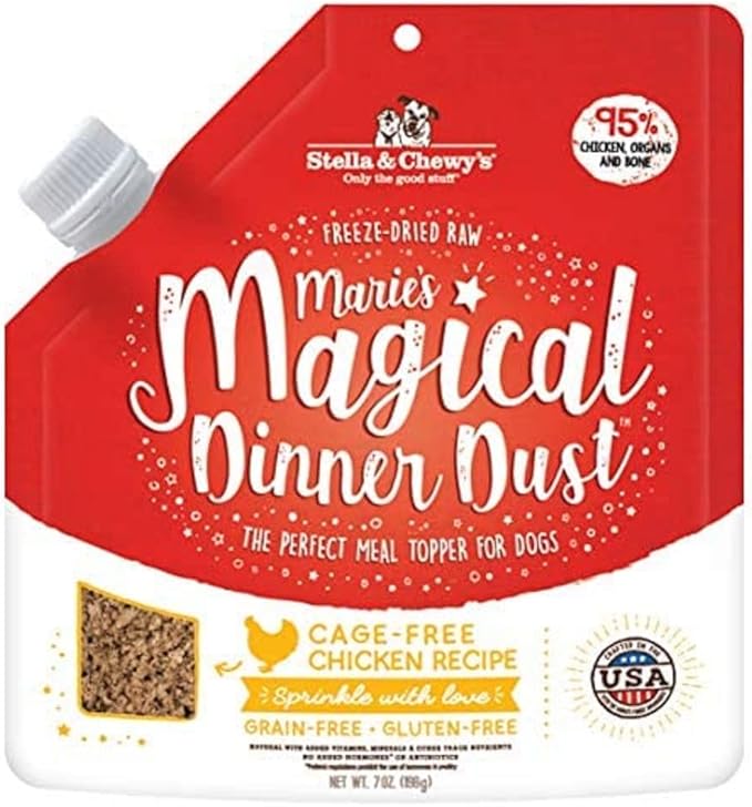 Stella & Chewy's Freeze-Dried Raw Marie's Magical Dinner Dust – Protein Rich, Grain Free Dog & Puppy Food Topper – Cage-Free Chicken Recipe – 7 oz Bag