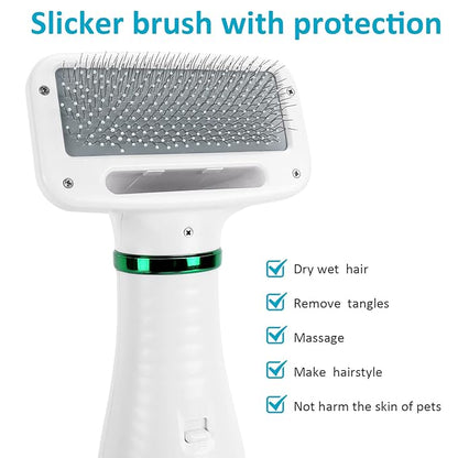 Pet Hair Dryer, 2 in 1 Dog Hair Dryer with Slicker Brush,Dog Blow Dryer with 2 Adjustable Heat Setting Dog Brush for Dog Grooming Small Medium Dogs Cats