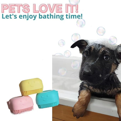 Silicone Pet Bath Brush with Shampoo Dispenser - For Dogs, Cats, and Puppies - Aquamarine Color