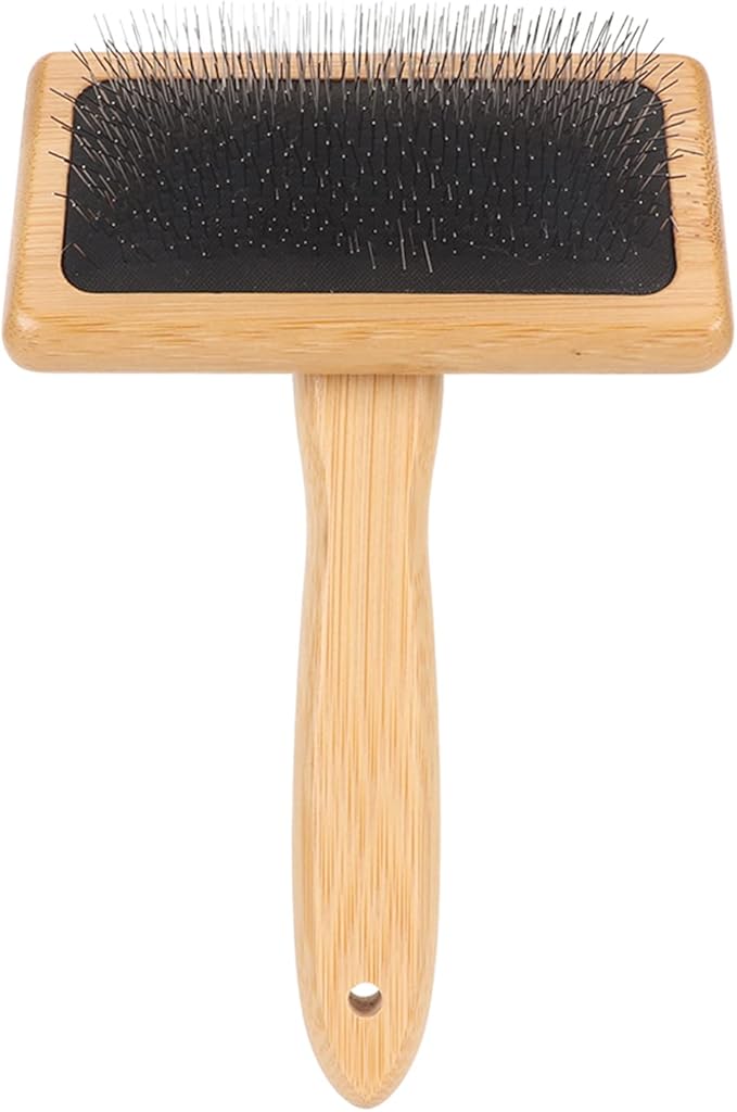 Sheepskin Wool Brush, Sheepskin Wool Wire Brush with Hole Cushion, Macrame Slicker Comb Pet Slicker Brush with Wood Handle for Grooming, Removing Shedding and Dirt (L)