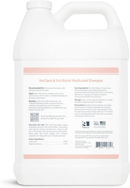 Veterinary Formula Clinical Care Hot Spot & Itch Relief Medicated Shampoo for Dogs and Cats 128oz – Helps Alleviate Sensitive Skin, Scratching, and Licking of Coat