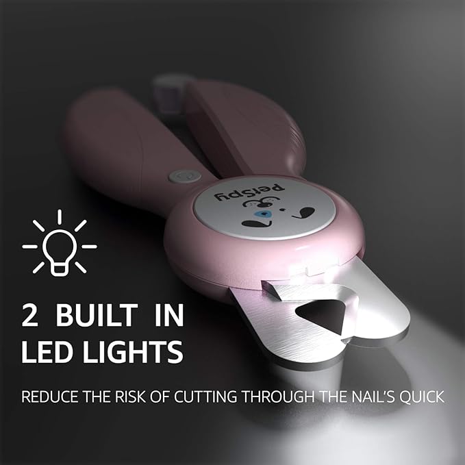 Newest Dog Nail Clippers with LED Guide Light, Professional Claw Care Pet Nail Clipper & Trimmer with Nail File, Razor Sharp Blades, Home Grooming Tool Kit for Animals (Pink)