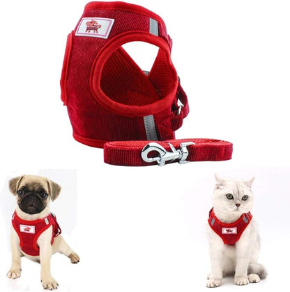 FEimaX Dog Harness and Leash Set, No Pull Reflective Adjustable Pet Harnesses for Puppy Kitten Soft Corduroy Chest Harness for Small Medium Dogs and Cats Easy Control Vest for Outdoor Walking