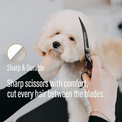 Dog Grooming Scissors: 7.5 inch Bright Black Pet Shears Set Made Of Japanese 440C Advanced Stainless Steel Professional Grooming Scissors for Dogs Cats and Other Pets