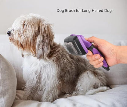 Self Cleaning Slicker Brush for Dogs Cats Deshedding Brush Removes Loose Fur Dogs Brush for Shedding Grooming Brushes for Long Short Haired Pets (Blue)
