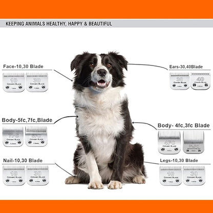 7Pack 10 Blades Dog Grooming Replacement Blades Compatible with Andis Pet Clipper/Oster A5/Wahl KM Series Dog Clipper,Ceramic Blade & Stainless Steel Blade (#10+30+40+3FC+4FC+5FC+7FC)