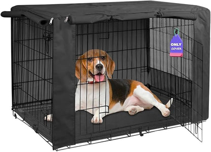 HiCaptain Heavy-Duty Polyester Indoor Kennel Cover for 48 Inch Wire Crates, Universal Fit for 1-2 Door Standard Metal Dog Cage (Black)