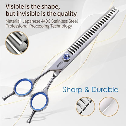 Chunkers Dog Grooming Scissors Left Handed 7.0'' Professional Thinning Shears for Dogs Pet Grooming Scissors Chunkers Shears Dog Grooming Japan 440C 70% Thinning Rate 18 Teeth(7.0'' Chunkers)