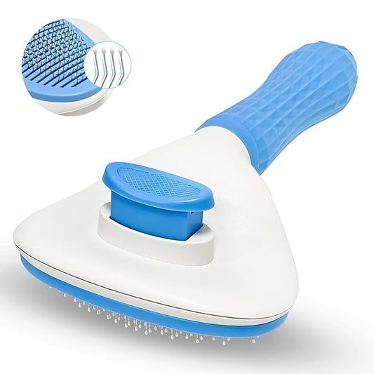 Self-Cleaning Slicker Brush,Pet Brush, Pet Massage Tool for Dogs Cats Rabbits Pet Grooming Shedding Brush Hair Care, Gentle on Skin (Blue)