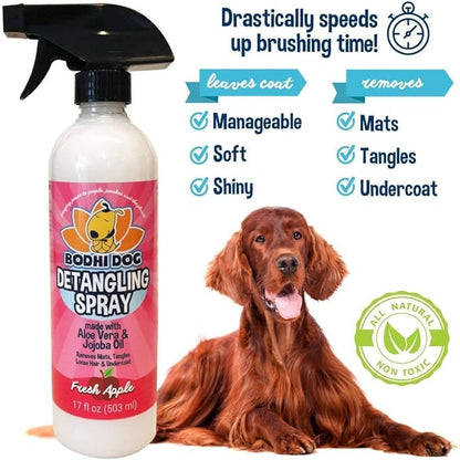 Bodhi Dog Detangling Spray - Fur & Hair Detangler Spray for Dogs & Cats - Easily Removes Mats, Tangles & Knots - Pet Grooming Essentials - Made in USA - Fresh Apple (17 Fl Oz)