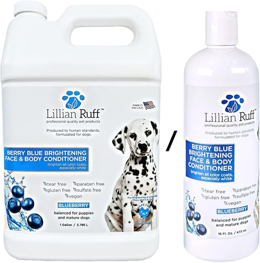 Lillian Ruff Berry Blue Brightening Face & Body Conditioner for Dogs & Cats - Tear Free Blueberry Conditioner - Remove Tear Stains, Hydrate Dry Skin, Add Shine & Luster to Coats - Made in USA (Gallon)