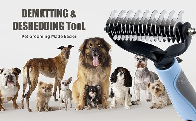 Pet Grooming Brush - Deshedding Brush, Double Sided Shedding and Dematting Undercoat Rake Comb for Dogs and Cats, Deshedding Tool for Grooming
