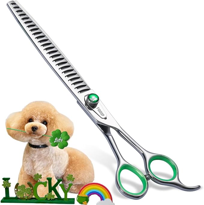 Professional Chunkers Shears for Dogs 7 inch Thinning Shears for Dogs Cats Pet Grooming Scissors Japanese 440C Stainless Steel 70% Thinning Rate 18 Teeth Green Clover