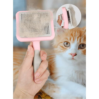 IOO Grooming Brush For Cat And Dog, Self Cleaning Slicker Brushes For Pet， Pet Grooming Brush Can Gently Removes Loose Undercoat, Mats Tangled Hair Slicker Brush for Pet Massage Cleaning (green)