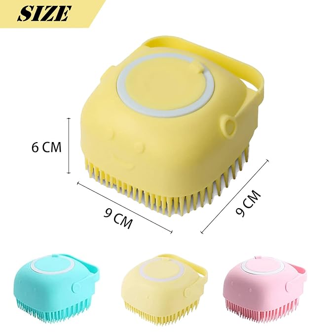 Silicone Pet Grooming Brush for Short and Long-Haired Dogs, Cats, and Puppies - Cleaning and Washing (Yellow)