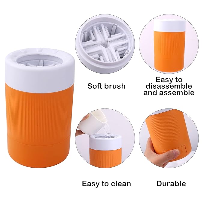 Pet Foot Washing Cup, Portable Pet Foot Washer with Soft Brush Muddy Dog Paw Cleaner for Dogs/Cats Feet Cleaning Tool(Orange)