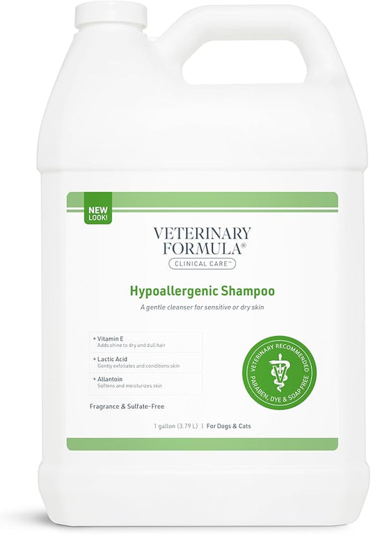 Veterinary Formula Clinical Care Hypoallergenic Shampoo for Dogs and Cats, 128 oz – No Harsh Ingredients – Fragrance-Free Pet Shampoo for Allergies and Sensitive Skin, Promotes Healthy Skin and Coat
