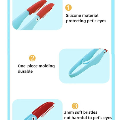 3PCS Soft Washable Pet Grooming Tools - Tear Stain Brush, Eye Excrement Comb with Handle, Tear Remover Comb for Cats and Dogs