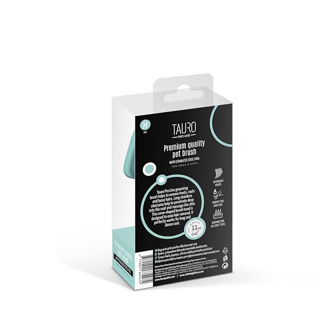 TAURO PRO LINE - Slicker Brush Rectangular M | Premium brush for dogs & cats with soft, flexible cushion ergonomic design. | Included: 1x grooming brush in Mint, Dimensions: Rectangular, 3,5 x 7,4 in