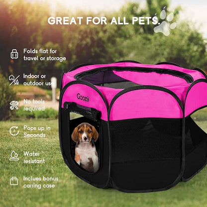 Portable Large Pet Cat Playpen for Indoor Outdoor Cats, Foldable Big Dog Playpen Tent Kennel Crate with Cover Enclosed for House Puppy Travel Camping (Large Size, Pink)