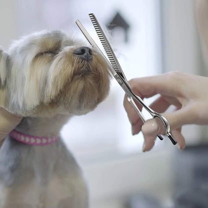 PURPLRBIRD 7 Inch Straight Dog Grooming Scissors Pet Thinning Texturizing Shears Professional Safety Blunt Tip Trimming Shearing for Dogs Cats Face Paws Limbs Japanese Stainless Steel Silver