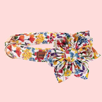 Uniqe Style Paws Flower Dog Collar, Puppy Collar Adjustable Girl Dog Collar with Flower, Durable Floral Pattern Pet Collar for Large Female Dogs