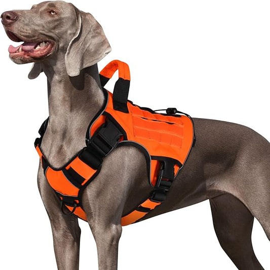 WINGOIN Orange Tactical Dog Harness Vest for Large Dogs No Pull Adjustable Reflective Military Pet Harness with Handle for Golden Retriever, Doberman Pinscher, Rottweiler, Great Dane Service Dog (XL)