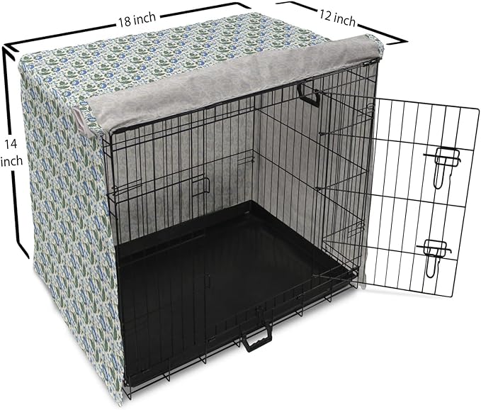 Lunarable Jacobean Dog Crate Cover, Herbal Pattern Pastoral Vintage Rustic Wedding Inspired Foliage Springtime, Easy to Use Pet Kennel Cover for Small Dogs Puppies Kittens, 18 Inch, Blue Green Cream