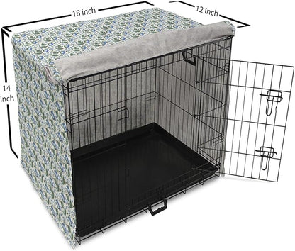 Lunarable Jacobean Dog Crate Cover, Herbal Pattern Pastoral Vintage Rustic Wedding Inspired Foliage Springtime, Easy to Use Pet Kennel Cover for Small Dogs Puppies Kittens, 18 Inch, Blue Green Cream