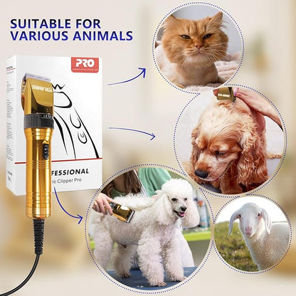 Professional Dog Grooming Clippers for Thick Coat - Dog Hair Trimmer for Grooming- Sheep Shears for Thick Hair – Pet Grooming Clippers for Dogs, Cats, Sheeps, Horse (Gold)