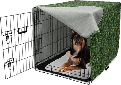 Lunarable Hunter Green Dog Crate Cover, Tropical Palm Leaves Exotic Plants Hawaiian Trees Jungle Natural Design, Easy to Use Pet Kennel Cover for Medium Large Dogs, 36 Inch, Fern Green