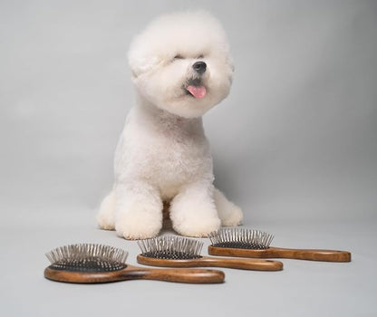 Tauro Pro Line Wooden Dog Brush for Long & Short Hair - Deshedding & Detangling Brown Massage Brush for Dog & Cat Grooming - Oval Flexible Cushion & Lightweight, Ideal for All Coat Types, S