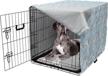 Lunarable Yellow and Blue Dog Crate Cover, Gentle Spring Inspired Flourish Motifs Feminine Bouquet, Easy to Use Pet Kennel Cover for Medium Large Dogs, 48 Inch, Blue Grey