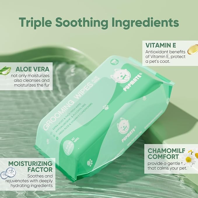 Pet Wipes for Dogs & Cats, Extra Moist & Thick Grooming Puppy Wipes with 300 Fresh Counts, Aloe Vera/Nature (3 Pack)