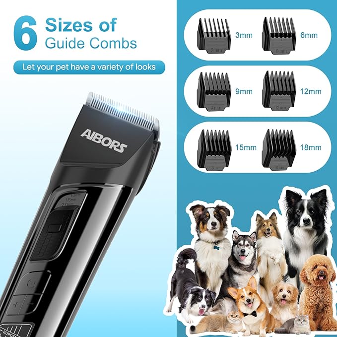 Dog Clippers for Grooming - 5 Speeds Quiet Dog Trimmer Grooming Kit for Thick Heavy Coats Dog Hair Clippers for Pets Cordless Rechargeable Dog Shaver for Small and Large Dogs Cats Animals