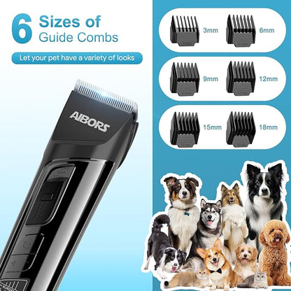 Dog Clippers for Grooming - 5 Speeds Quiet Dog Trimmer Grooming Kit for Thick Heavy Coats Dog Hair Clippers for Pets Cordless Rechargeable Dog Shaver for Small and Large Dogs Cats Animals